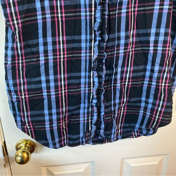 Betsey Johnson Intimates Women M Pajama Top Button Up Fun Plaid (Missing Button) - Picture 3 of 13
